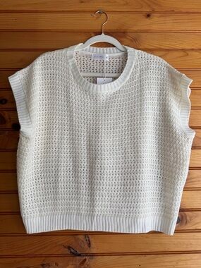 NWT Sleeveless Knit Top M Cream Open Knit Boho Coastal Lightweight